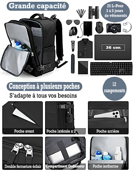 Sac de Voyage Grande Capacité – Port USB, imperméable et résistant