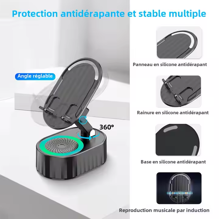 Enceinte Bluetooth & support téléphone 2-en-1 – Multicolore et autonome