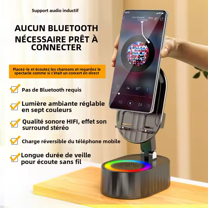 Enceinte Bluetooth & support téléphone 2-en-1 – Multicolore et autonome