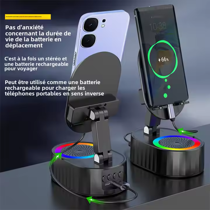 Enceinte Bluetooth & support téléphone 2-en-1 – Multicolore et autonome