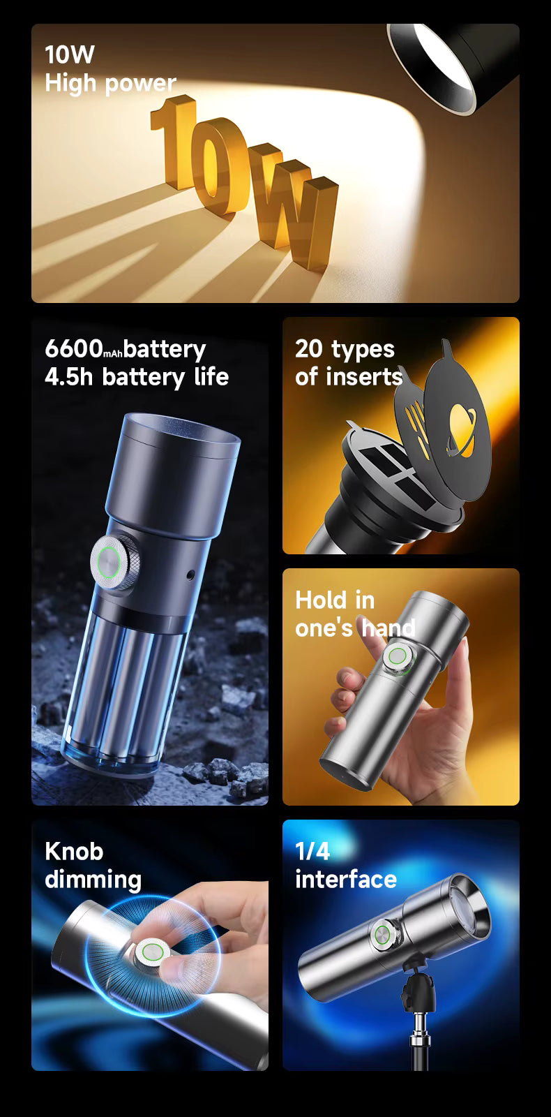 M10 Flashlight Photo & Video – Professional LED Lighting with Adjustable Zoom