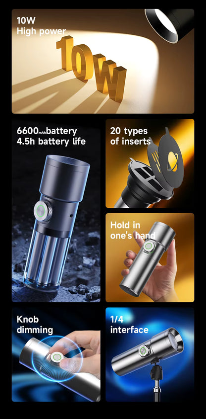 M10 Flashlight Photo & Video – Professional LED Lighting with Adjustable Zoom